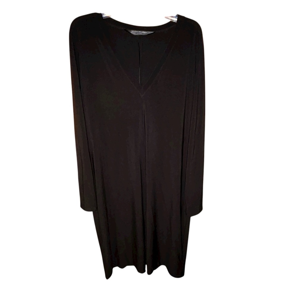 Norma Kamali Black Midi Jersey Dress Long Sleeve V-Neck XXL‎ 2X Minimalist